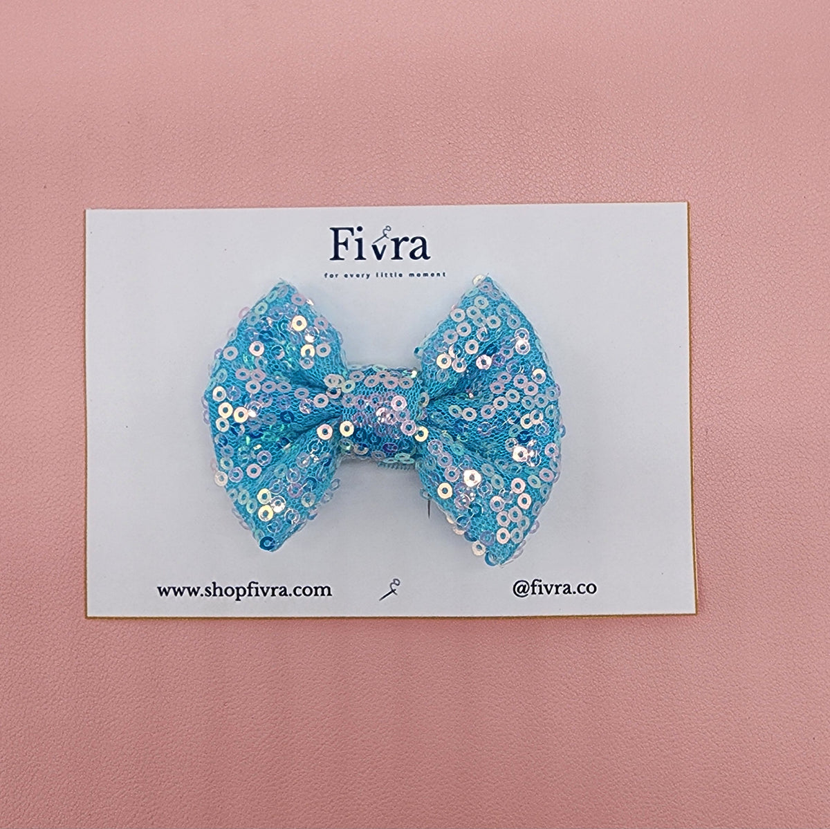 Large hair bow - Alligator hair clip - Light blue sequin