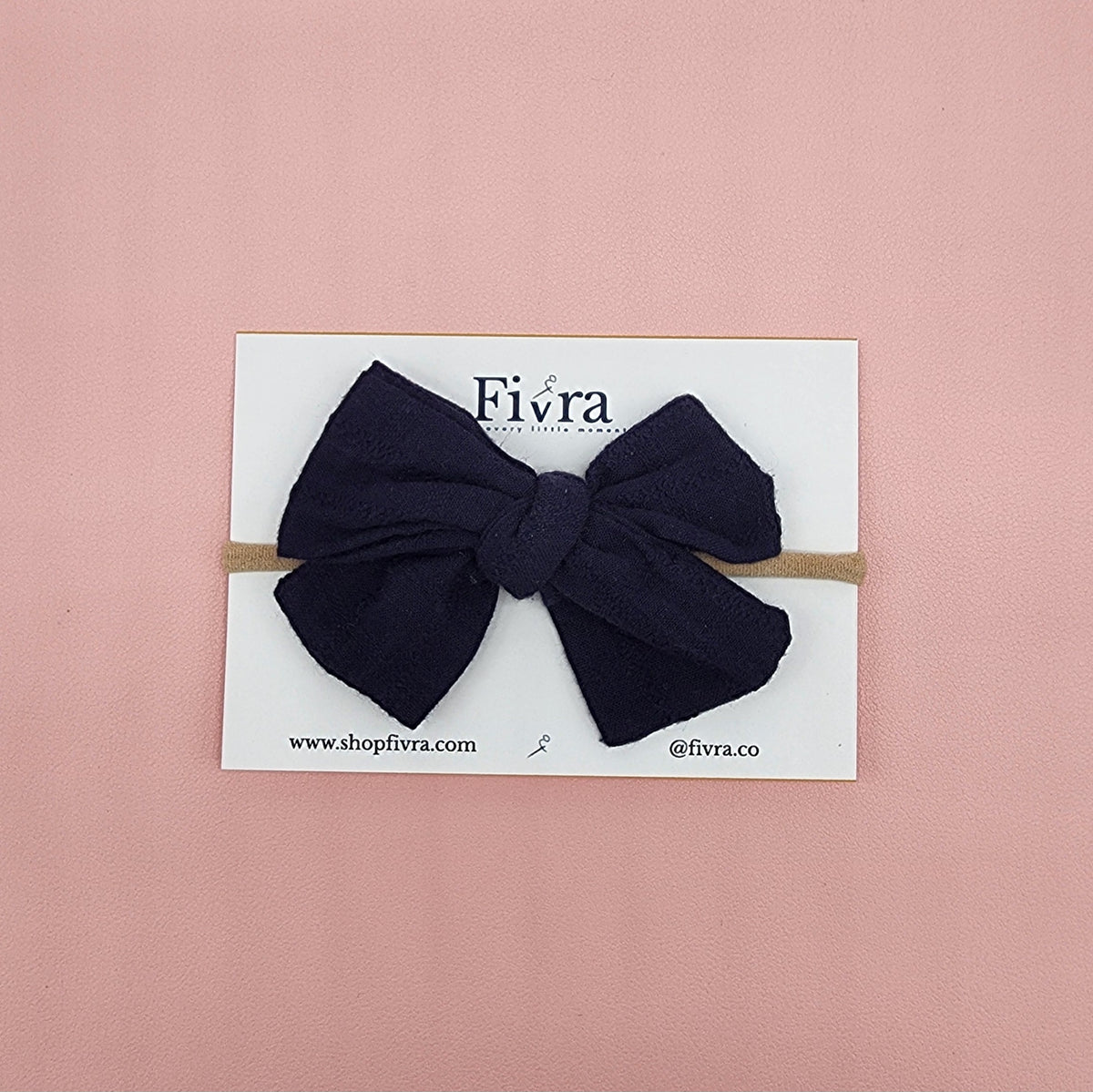 Small, medium hair bow - Nylon headband - Navy blue