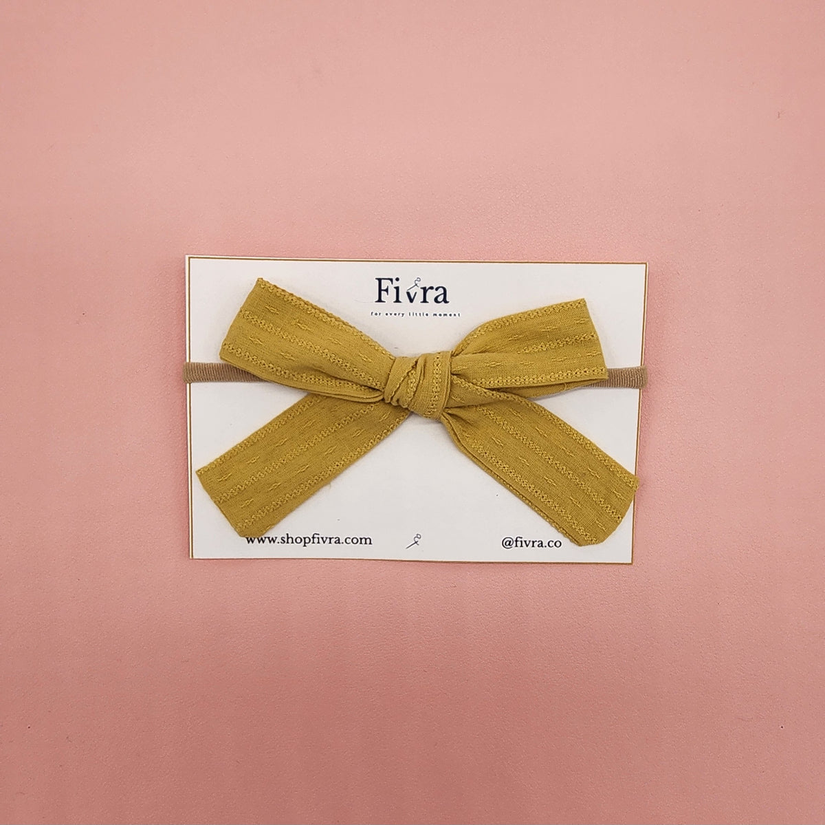 Small, large skinny hair bow - Nylon headband - Light mustard