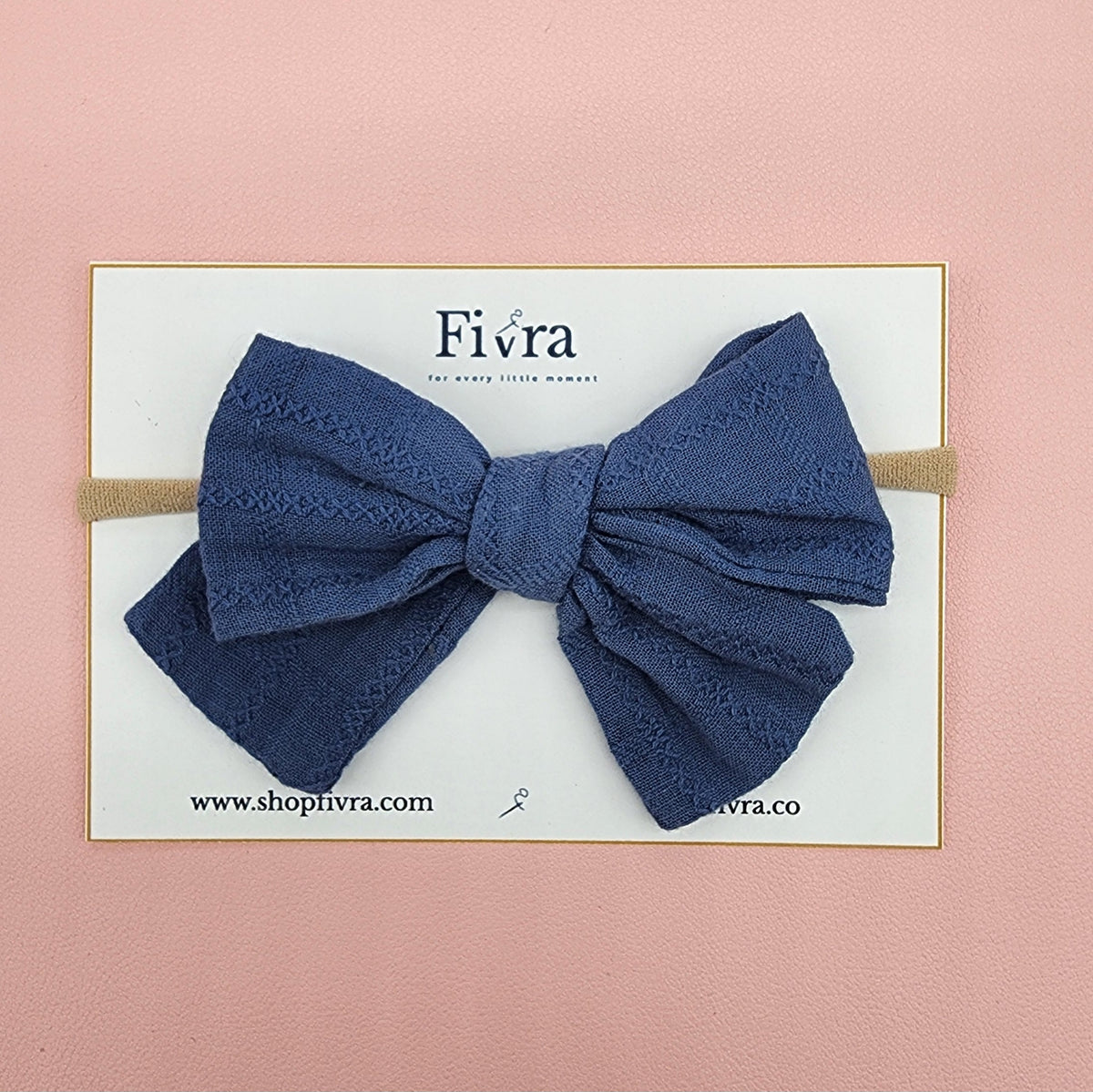 Small, medium hair bow - Nylon headband - Steel blue