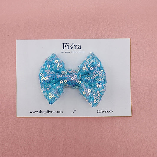 Large hair bow - Alligator hair clip - Light blue sequin