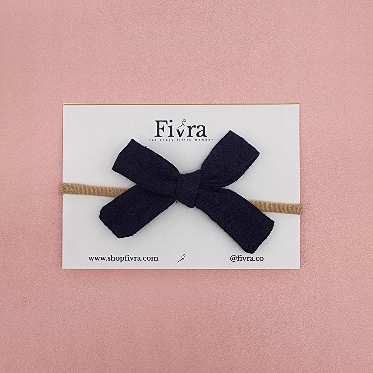 Small, large skinny hair bow - Nylon headband - Navy blue