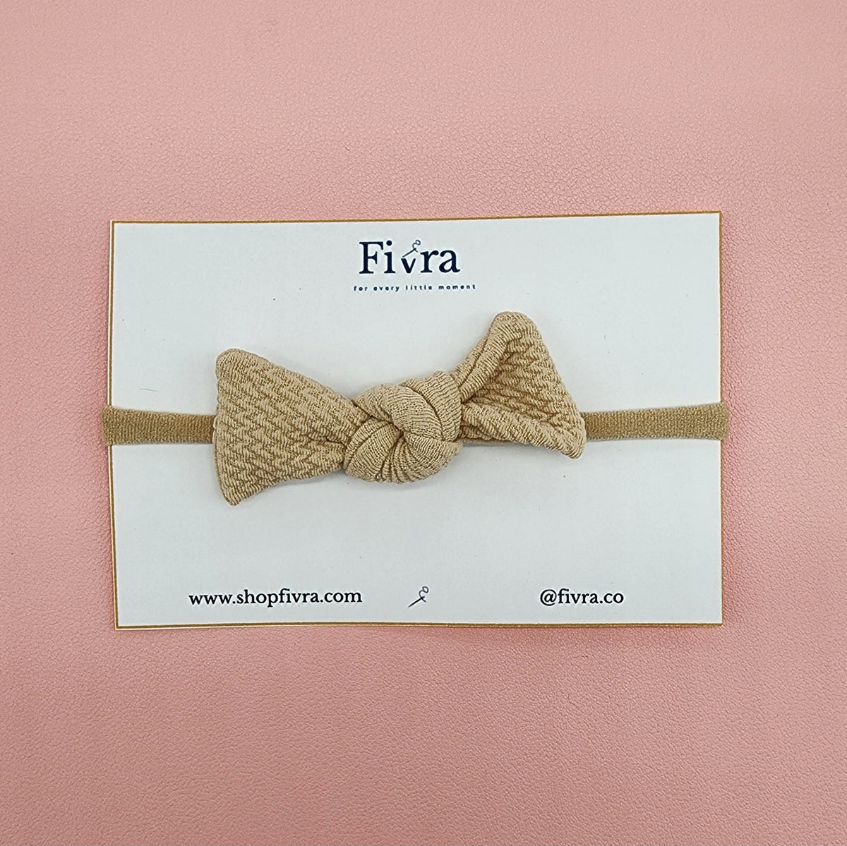 Small hair knot bow - Nylon headband - Beige, Bullet