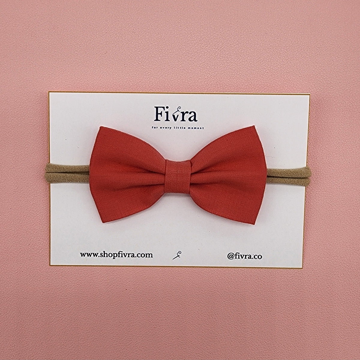Medium hair bow - Nylon headband - terracota