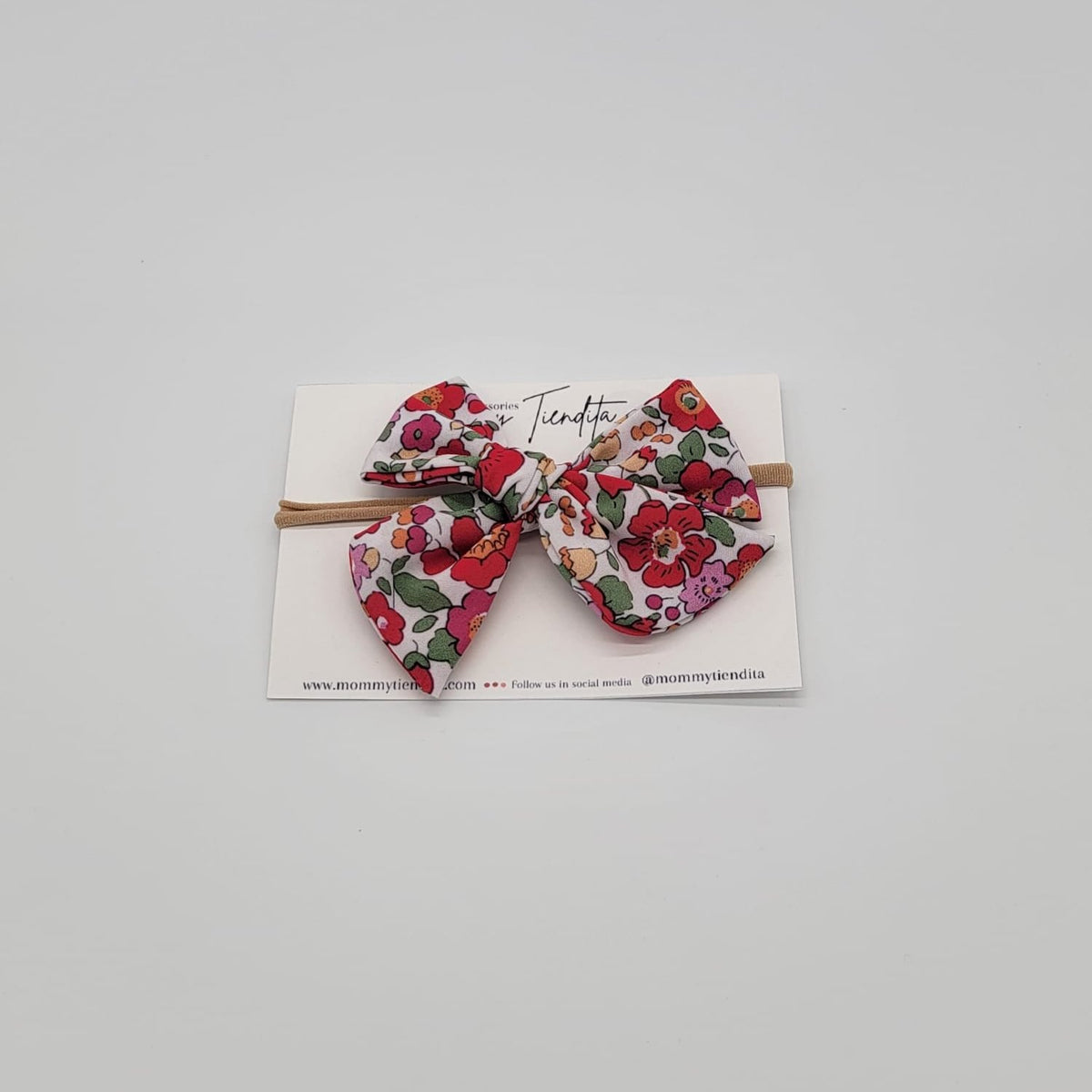 Nylon headband viscose flowers red green medium