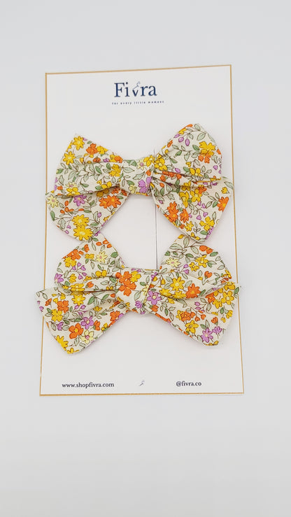 Large hair bow pack x2 - alligator clip - Flowers yellow